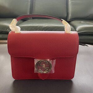 NWT GUCCI Interlocking GG BOUTIQUE Red Leather Crossbody Chain Bag